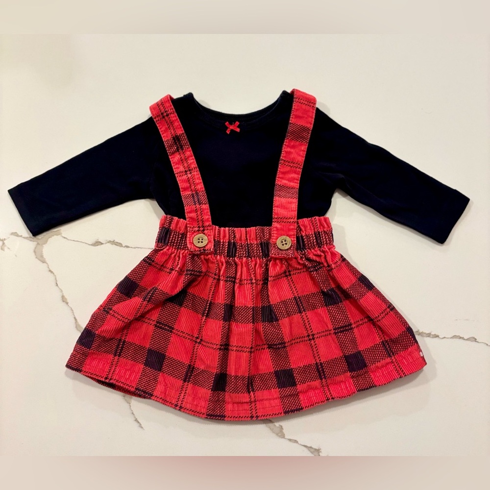 carters. 3m Red plaid jumper with black long sleeve tee.